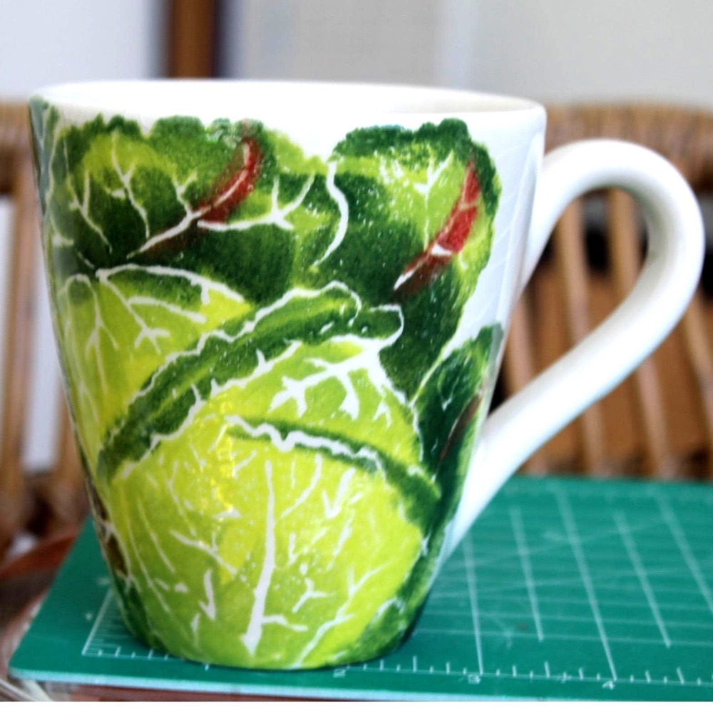 Vietri Italy Cabbage Leaf Coffee Mug Green White Ceramic Garden Farmhouse 4.5in